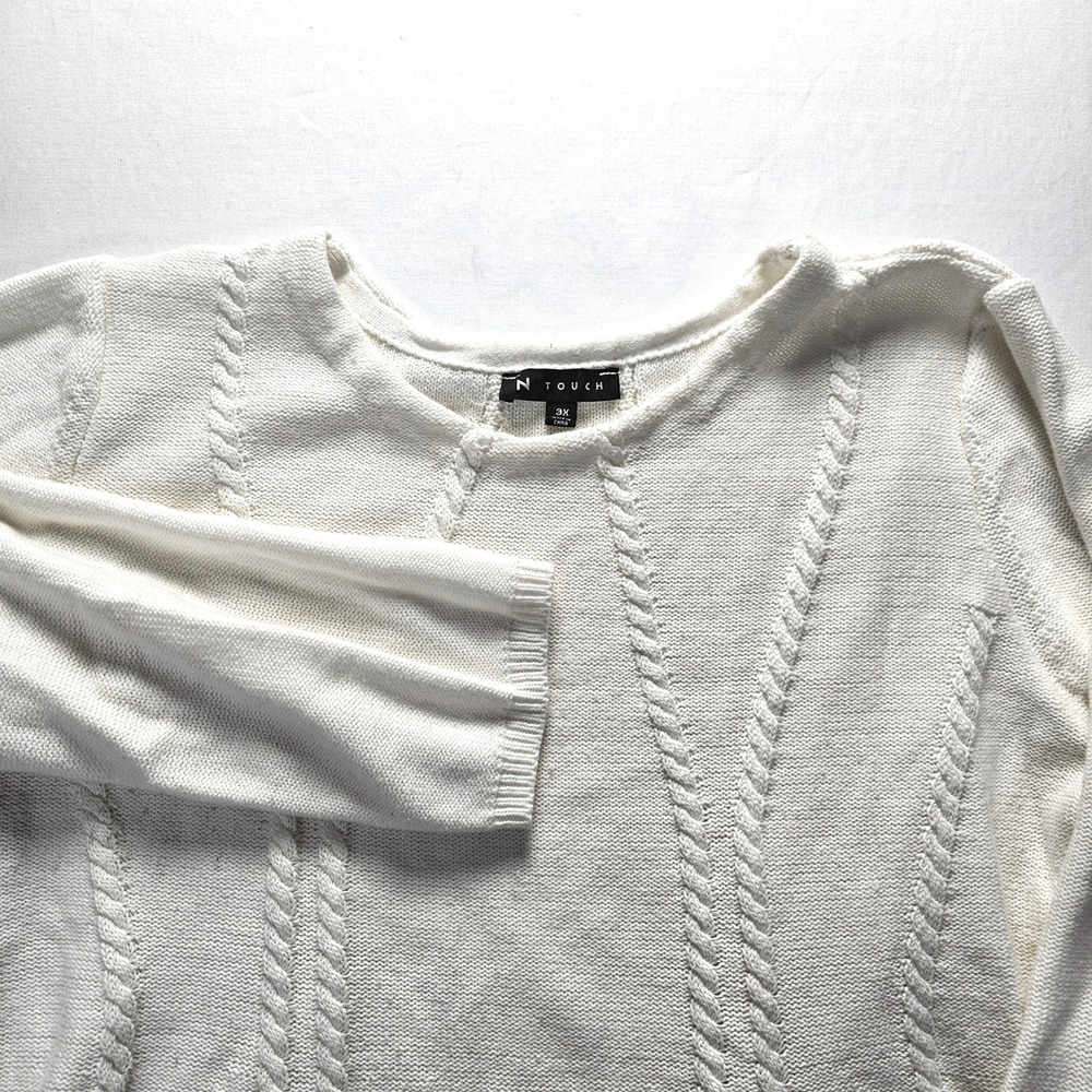 N Touch Women Cream White Cable Knit Scoop Neck Sweater 3X Plus Size L-1082W